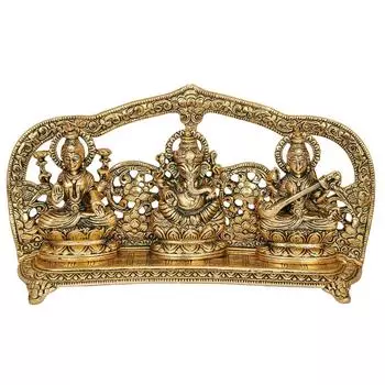 Металлическая статуэтка Лакшми Ганеши Сарасвати, Большая, Золотая, 1 штука, фигурки;религиозный