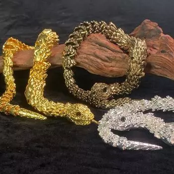 Металлическая статуэтка змеи, вращающаяся коллекционная фигурка змеи, гибкая настольная змея, украшение на лунный Новый год 22cm серебряный