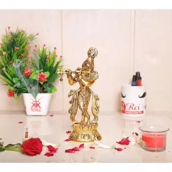 Металлическая статуя Господа Кришны, Кришна Мурти, играющий на флейте для храмовой пуджи, Декор