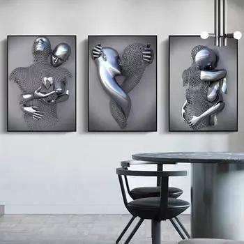 Металлическая статуя пары, художественная картина маслом, романтическая скульптура, плакат 21cm30cm NoFrame
