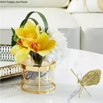 Металлическая стеклянная ваза с искусственными цветами, декор, аксессуары, украшение для стола, цветочная композиция, гидропонная ваза, вазы для сухоцветов