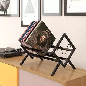 Металлическая стойка для хранения виниловых пластинок и книг чёрный