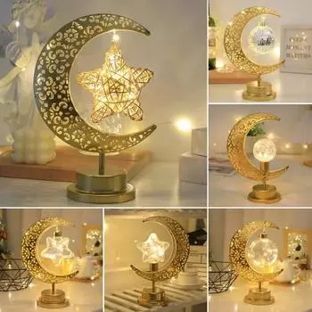 Металлическая светодиодная лунная лампа, мерцающее бесплатное мягкое освещение, креативный полый дизайн, ночник для спальни, украшение для прикроватной настольной лампы One Size A