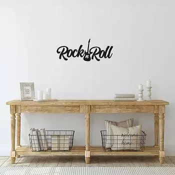 Металлическая табличка Black Rock N Roll - настенное искусство с гитарой, декор в стиле рок-н-ролл, украшение гостиной/дома, железное искусство для стильных пространств чёрный