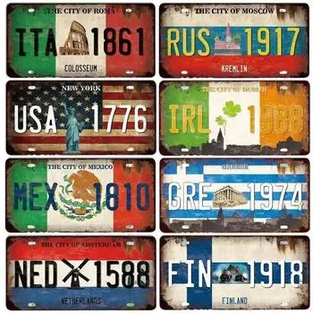 Металлическая табличка Country City, винтажная табличка, флаг, алюминиевая табличка для Garage Club, Man Cave, бара, кафе, настенного декора, туристического плаката 40x30cm белый