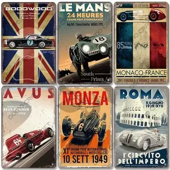 Металлическая табличка с изображением гоночного автомобиля, гоночная трасса F1, винтажный постер, настенное искусство, декор для дома, настенное украшение для клуба Garage Racing Club 20x30cm