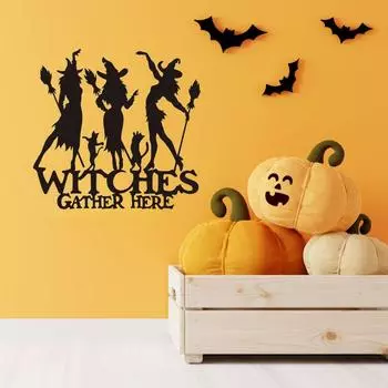 Металлическая табличка «Здесь собираются забавные ведьмы» — идеально подходит для осеннего декора. Шикарная винтажная вешалка для настенного искусства станет прекрасным подарком на новоселье. чёрный