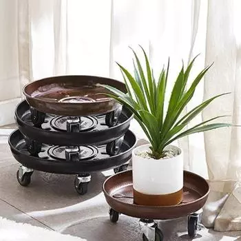 Металлическая тележка для растений с колесами, прочная, вращающаяся на 360 градусов, круглая колесная подставка для растений, основание для горшка с деревом и цветком 26cm