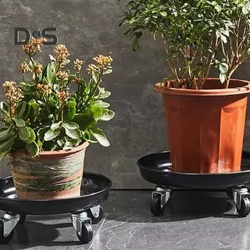 Металлическая тележка для растений с колесами, прочная, вращающаяся на 360 градусов, круглая колесная подставка для растений, основание для горшка с деревом и цветком 26cm чёрный
