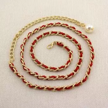 Металлическая тонкая поясная цепочка женская юбка декоративный жемчужный пояс милая леди декоративный пояс красный