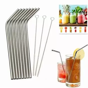 Металлическая трубочка для питья из нержавеющей стали, 4 многоразовые соломинки + 1 набор щеток для чистки 9.5in straight straw