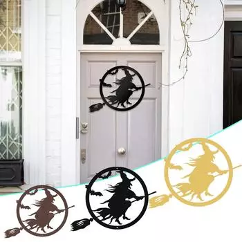 Металлическая Ведьма Счастливый Хэллоуин Декор Железная Ведьма Дверная Вешалка Металлическая Черная Ведьма Дверной Декор Домашние Украшения на Хэллоуин чёрный