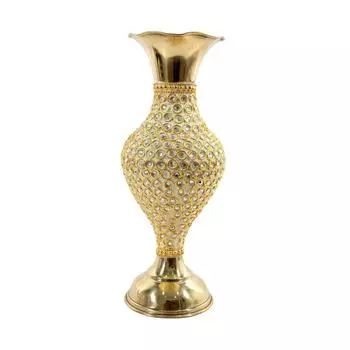 Металлическая ваза для цветов ручной работы с бусинами (10 дюймов),Золотой, Рука