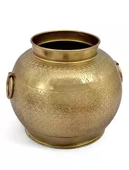 Металлическая ваза с гравировкой малая, Латунь, Iron Handicraft Round Pot Brass Small, John Molly Decor&Gifts