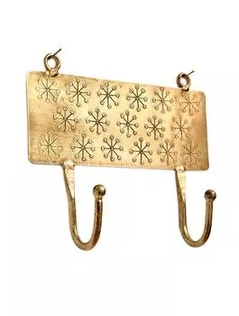 Металлическая вешалка с 2-мя крючками с гравировкой, Латунь, Iron 2 Hook Hanger With Punching Brass, John Molly Decor&Gifts
