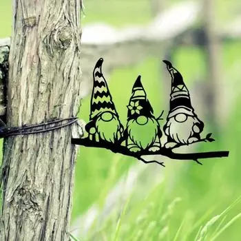 Металлическая ветка с тремя гномами на колышке – очаровательный декор двора, садовое дерево, украшение двора на открытом воздухе, идеальный подарок для сада бежевый