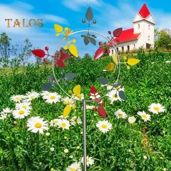 Металлическая ветряная мельница 3D ветряная вертушка с садовым колышком, уличные кинетические вертушки, красочная скульптура ловца ветра для украшения лужайки патио разноцветный
