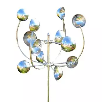 Металлическая ветряная мельница, наружная вращающаяся ветряная мельница с вращающейся скульптурой для украшения газона в саду и дворе серебряный