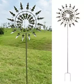 Металлическая ветряная мельница Yousheng, нержавеющая, устойчивая к коррозии, простая установка, декоративная 3D кинетическая вертушка для ветра, красочная вертушка, садовый орнамент серебряный