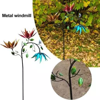 Металлическая ветряная вертушка, красочные цветы, ветряная вертушка и бабочки, ветряная скульптура, простая в установке ветряная мельница для украшения сада на открытом воздухе 130 cm