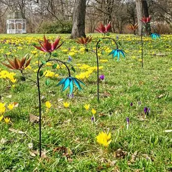 Металлическая ветряная вертушка Красочные цветы ветряная вертушка и бабочки ветряная скульптура легко устанавливается 130cm