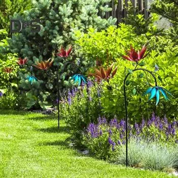 Металлическая ветряная вертушка, красочные цветы, ветряная вертушка и бабочки, ветряная скульптура, простая в установке ветряная мельница для украшения сада на открытом воздухе 130 cm