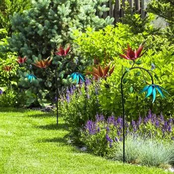 Металлическая ветряная вертушка, красочные цветы, ветряная вертушка и бабочки, ветряная скульптура, простая в установке ветряная мельница для украшения сада на открытом воздухе 130 cm