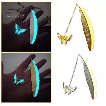 Металлическая закладка, светящаяся металлическая закладка с перьями и подвеской в виде бабочки, элегантный книжный маркер для домашней школы серебряный