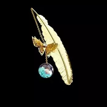 Металлическая закладка в китайском стиле с перьями, креативная закладка для студентов с бессмертными сухоцветами и бабочками, подарок на День учителя