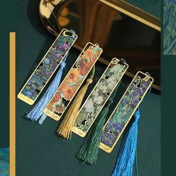 Металлическая закладка в виде подсолнуха, креативная расписная подставка для книг в китайском стиле, подвеска с кисточкой, детские канцелярские принадлежности для школы и офиса