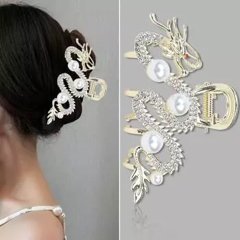 Металлическая заколка для волос «Синий дракон с жемчугом» по знаку зодиака, аксессуары для волос, женская заколка «Синий дракон» синий