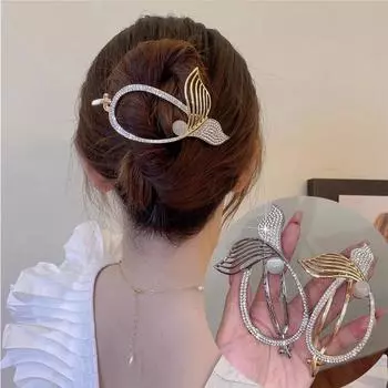 Металлическая заколка для волос со стразами, элегантный женский модный головной убор YSL золотой