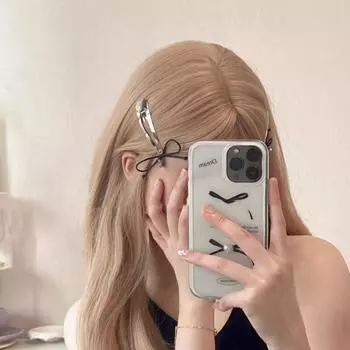 Металлическая заколка для волос Y2K Silver Love Heart, заколки-подвески, 3 цвета, тканевый бант, BB, заколка для волос, школа серебряный