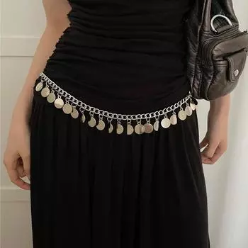 Металлическая западнобогемская поясная цепочка с длинной подвеской, винтажный пояс для юбки, джазовые аксессуары серебряный