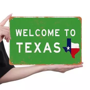 Металлическая жестяная табличка «Добро пожаловать в Техас» прямоугольная железная настенная роспись для домашнего декора 30x20 см