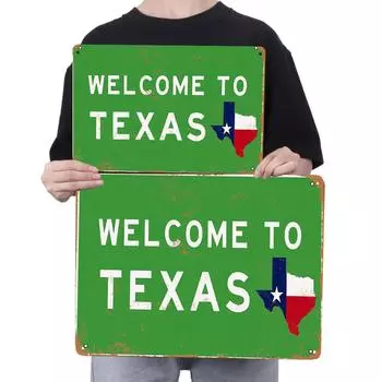 Металлическая жестяная табличка «Добро пожаловать в Техас» прямоугольная железная настенная роспись для домашнего декора 30x20 см