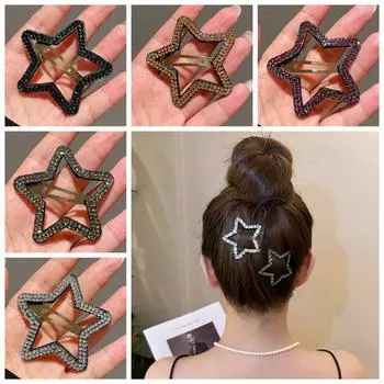 Металлическая звезда сбоку зажим геометрический полая заколка для волос милая звезда со стразами BB зажим для девочек фиолетовый