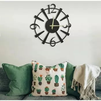 Металлические аналоговые настенные часы для дома и холла, гостиной, спальни, офиса, антикварные большого размера современные настенные часы для домашнего декора ( 50 см), черный 50 x 50 cm