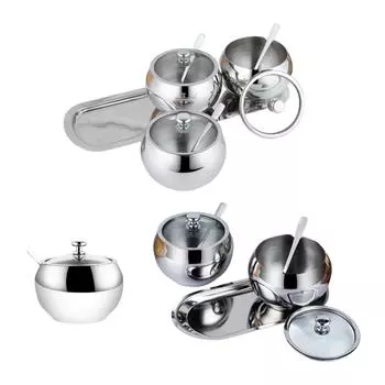 Металлические банки для специй, сахарницы, набор из нержавеющей стали, контейнер для приправ для солонок, буфетов, кухонных прилавков, ресторанов, кофе-баров