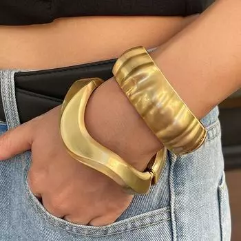 Металлические браслеты-пружинки с обрезанным краем для женщин, нестандартный винтажный браслет-манжета в стиле панк в стиле хип-хоп с геометрическим узором, золотисто-серебряного цвета, преувеличенные браслеты-мужчины