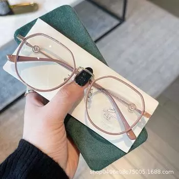 Металлические буквы Плоские легкие очки Анти-синий свет Модные трендовые простые очки с тонким молочным чаем Цвет близорукости Оправа Прямая трансляция Anti-blue flat mirror