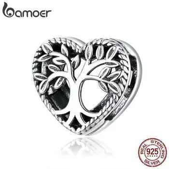 Металлические бусины Bamoer «Древо жизни» с квадратными отверстиями для женщин, изготовление ювелирных изделий из стерлингового серебра 925 пробы, подвеска для браслета 925 silver