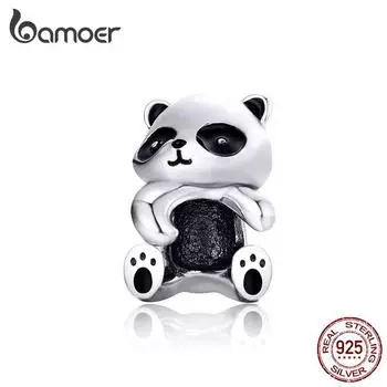 Металлические бусины BAMOER Panda Hug для женщин, изготовление ювелирных изделий, подвески в виде животных из стерлингового серебра 925 пробы