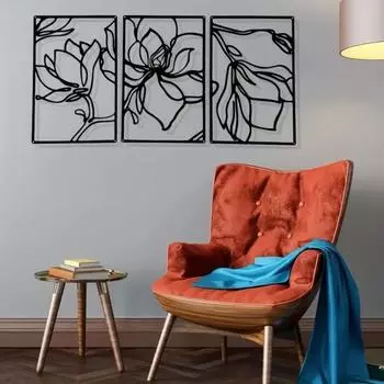 Металлические цветы настенный декор - современная абстрактная природа цветочная линейная скульптура. Минималистичное настенное искусство для вашего дома светло-серый