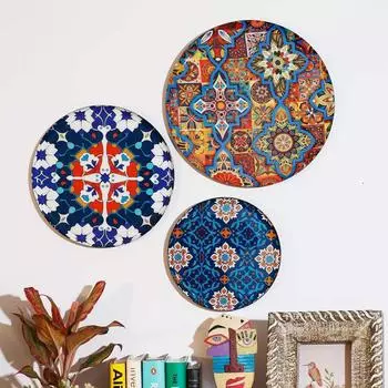Металлические декоративные настенные тарелки | Украшение для дома | Дизайн в стиле турецкого искусства | Украшение стены гостиной | Предметы декора | Подарки (Разноцветный) (Набор из 3 шт.)