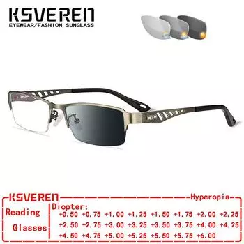 Металлические фотохромные очки для чтения для мужчин и женщин в полурамке, однофокусные очки для пресбиопии, очки по рецепту, оптические очки CHINA&Photochromic 0