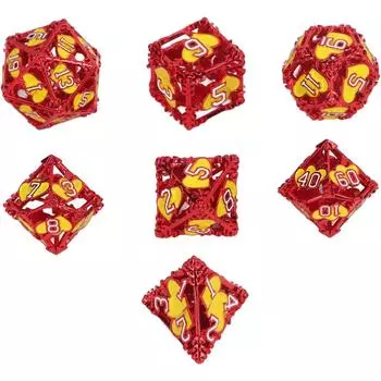 Металлические игральные кости, 7 шт. Полые игральные кости с многогранной гравировкой для обучающей игры жёлтый/красный