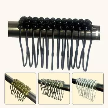 Металлические крючки для душевой занавески с пятью бусинами, роликовые бусины в форме тыквы, аксессуары для штор, удобная пряжка для дверной занавески, кольцо для подвешивания, 12 шт. 12 Pcs чёрный