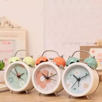 Металлические круглые прикроватные часы Wake Up Cartoon Student Clock Creative Mute Alarm Clock Desk синий