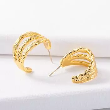 Металлические многослойные серьги-кольца C-образной формы из стерлингового серебра, модный дизайн, ощущение персонального холодного ветра, серьги-гвоздики 2025 года, новая мода золотой